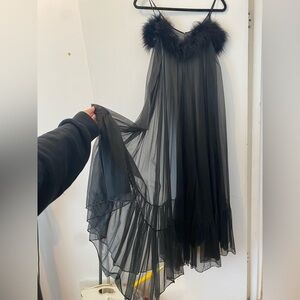 Black Sheer Dress with Fur Trim